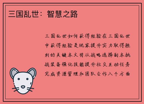 三国乱世：智慧之路